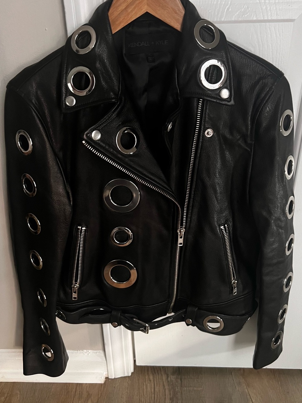 Kendall + Kylie Black Grommet Leather Moto Jacket Size Small